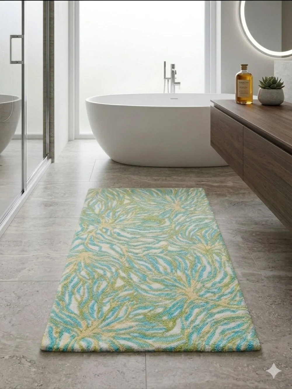Abyss & Habidecor Floral Swirl Bath Mat in Turquoise, Yellow, White